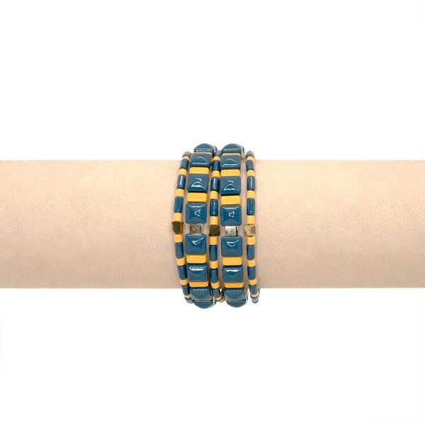 Set 5 Bracciali Smaltati Piramidali Mix Petrolio - Oca